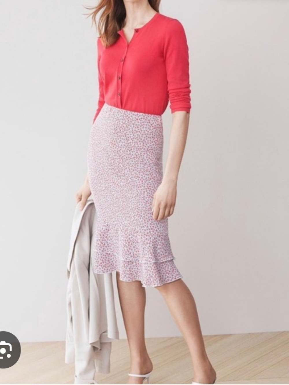 Ann Taylor Lightweight Floral Ruffle Hem Midi Skirt